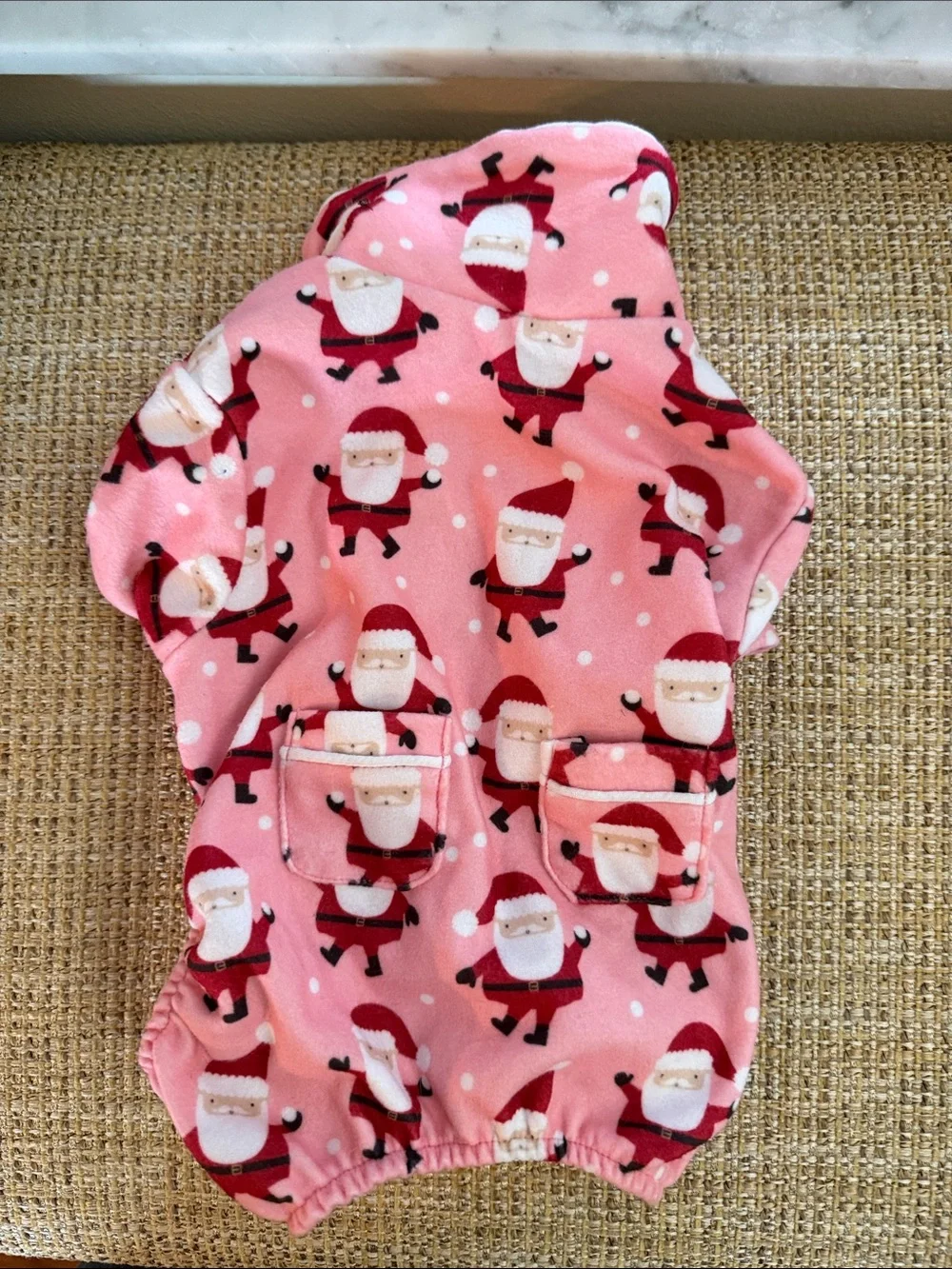Pink Santa Print Fleece Dog Pajama Onesie